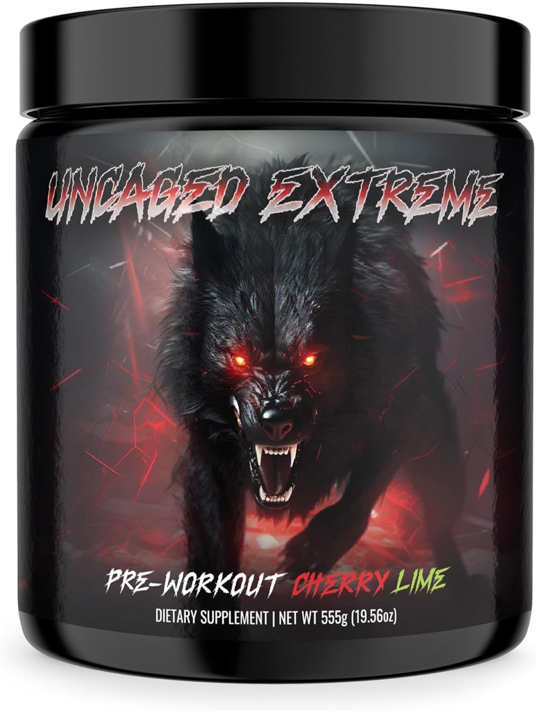 Uncaged Extreme Pre-Wortout Powder - Extreme Energy, Focus, Nitric Oxide & Muscle Pump - Extreme Formula with L-Citrulline, Beta-Alanine, Rhodiola Rosea - 30 Μερίδες - 1.22 Λίρες - Cherry Lime