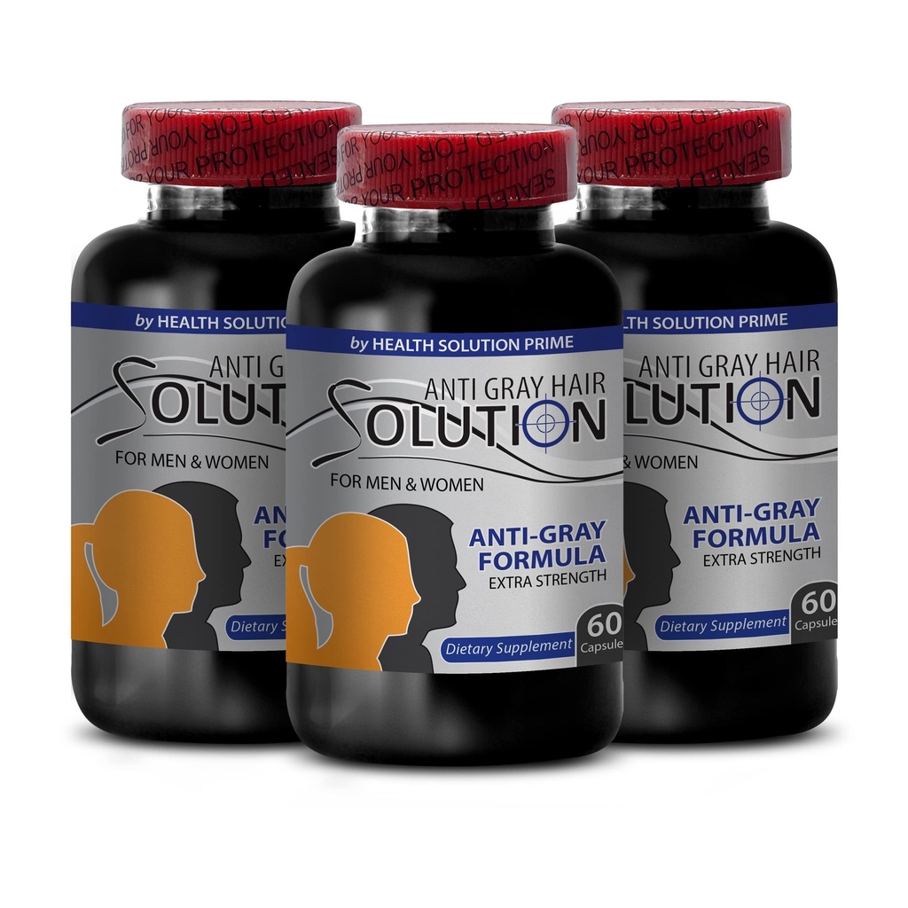 Βιταμίνη b6 παντοθενικό οξύ - Anti Gray Hair Solution - Gray Hair Reversal για άνδρες και γυναίκες, συμπλήρωμα μαλλιών για γυναίκες, φυσικό χρώμα μαλλιών, συμπλήρωμα βιοτίνης για τα μαλλιά, Saw Pametto, 3 Bot 180 Caps
