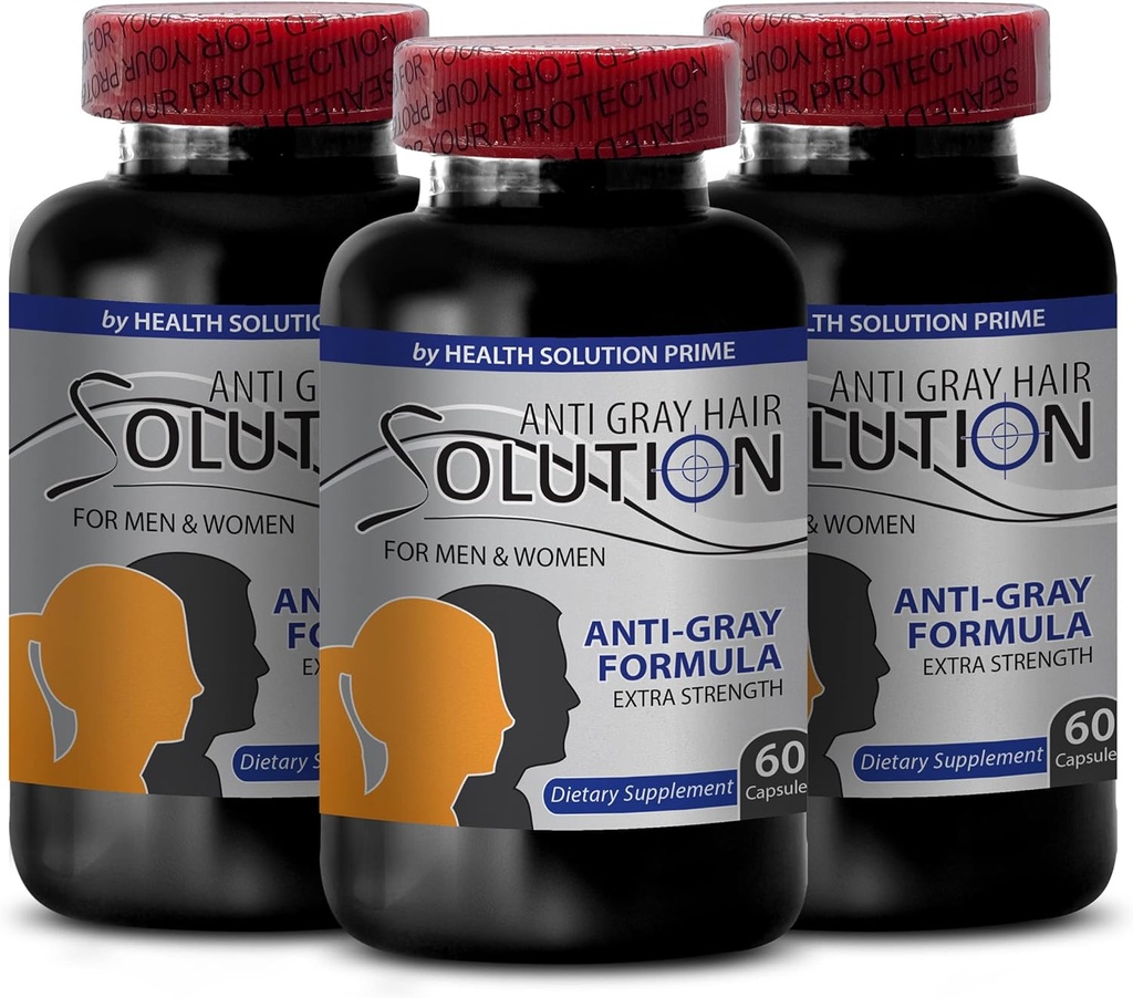 Βιταμίνη b6 παντοθενικό οξύ - Anti Gray Hair Solution - Gray Hair Reversal για άνδρες και γυναίκες, συμπλήρωμα μαλλιών για γυναίκες, φυσικό χρώμα μαλλιών, συμπλήρωμα βιοτίνης για τα μαλλιά, Saw Pametto, 3 Bot 180 Caps