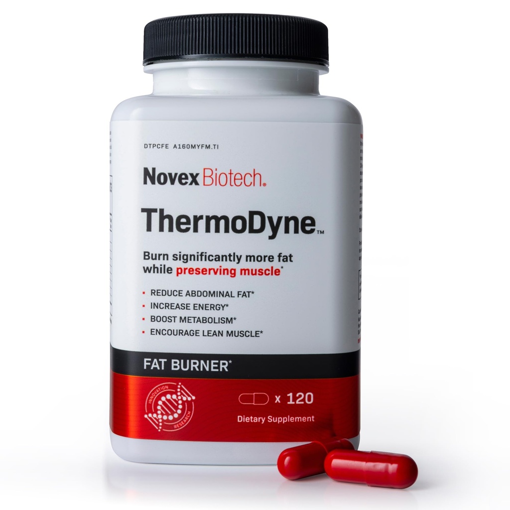 Novex Biotech ThermoDyne - Θερμογόνος καύση λίπους για τους άνδρες – Ορεκτικό καταπιεστικό – Μεταβολισμός Booster για τους άνδρες - 200mg καφεΐνη - 120 Count