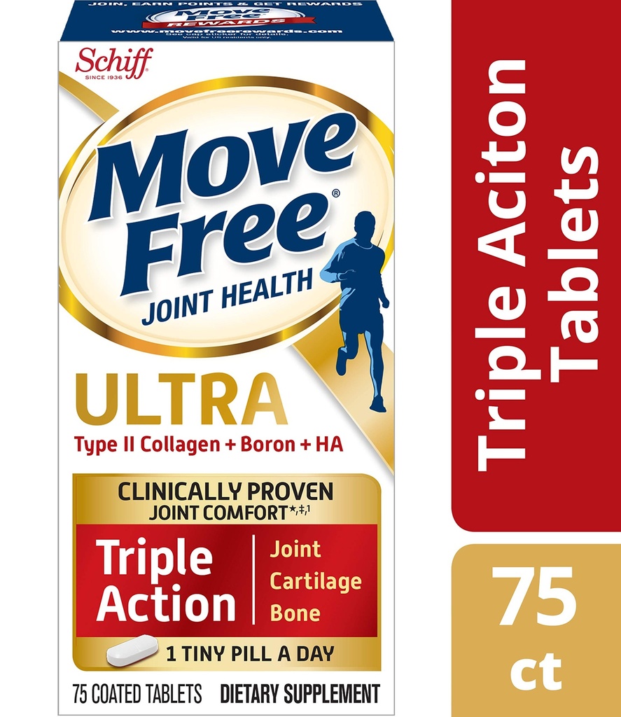 Move Free Type II Collagen, Boron & HA Ultra Triple Action Tablets, Move Free (75 Count in A Bottle) 1 ea (Pack of 3)