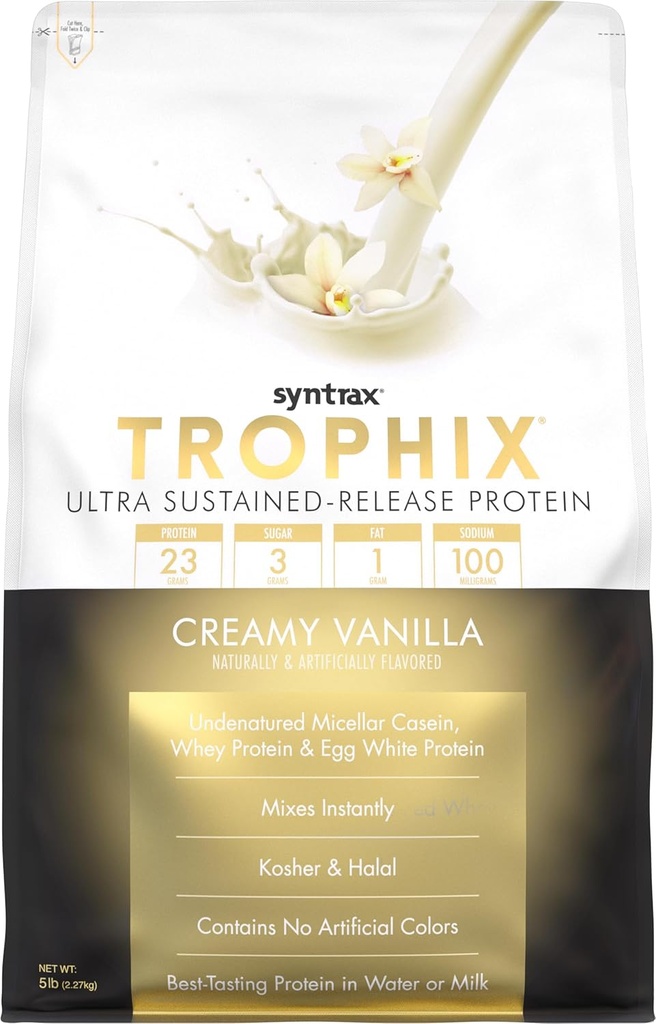 Syntrax Nutrition Trophix, Ultra Sustained-Release Protein Powder Blend, Creamy Vanilla 5 lbs, Real Vanilla Ben Specks