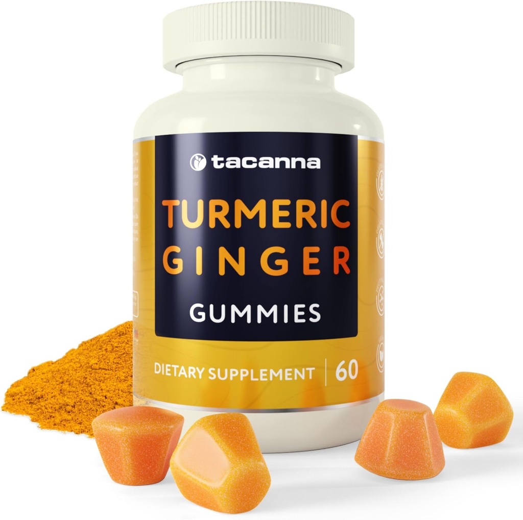 TACANNA Turmeric and Ginger Gummies - 60 Count for Adults and Teens, Apricot Flavor, Immune support, Non-GMO & Gluten Free Supplement