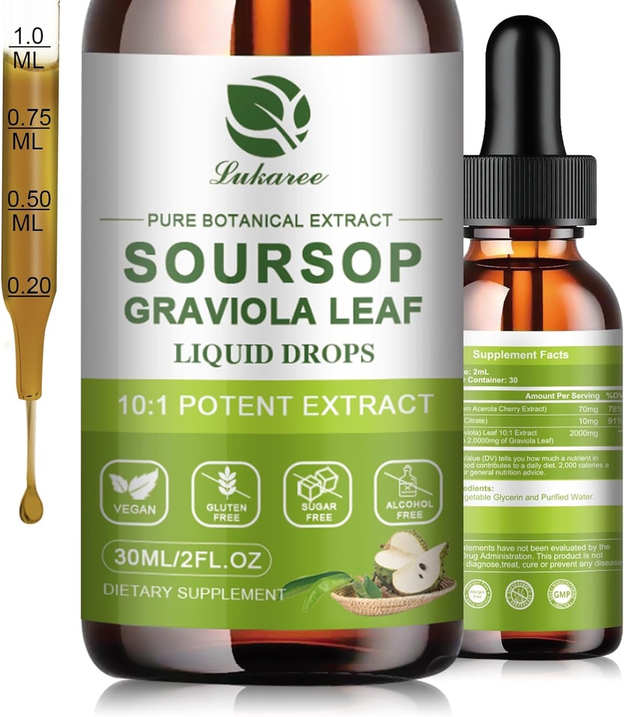 Nature Soursop Bitters Liquid, 15 ημέρες προσφοράς Graviola Oil για την υποστήριξη & αναγέννηση κυττάρων, αντιοξειδωτικό, ανοσοενισχυτικό, Digestive, χωρίς ζάχαρη, χωρίς γλουτένη, SOP πολυβιταμίνες 1 FL OZ