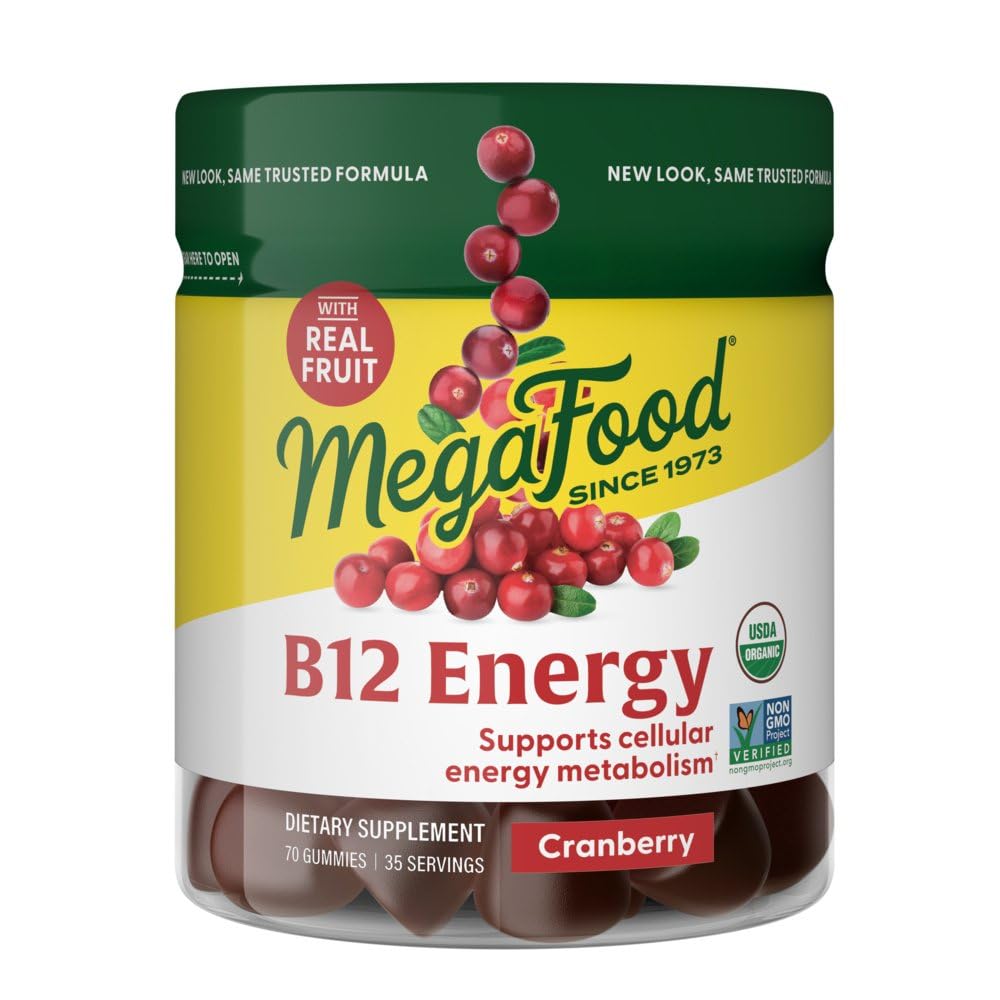 MegaFood Vitamin B12 Energy Gummies - Vegan - Μεθύλιο B12 Βιταμίνες για την υποστήριξη της κυτταρικής παραγωγής ενέργειας - Cranberry - Καθημερινή συμπλήρωμα βιταμίνης B12 - USDA Organic - 70 Gummies, 35 εξυπηρετούν
