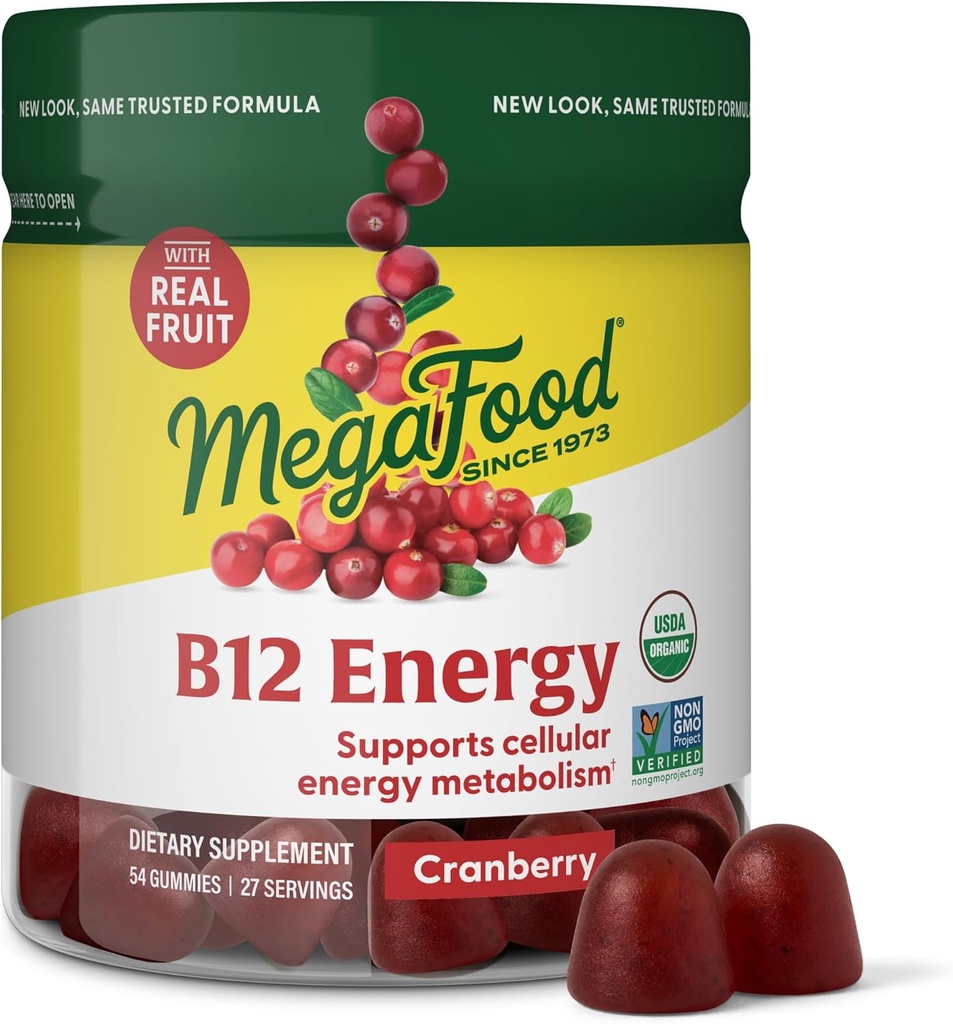 MegaFood Vitamin B12 Energy Gummies - Vegan - Μεθύλιο B12 Βιταμίνες για την υποστήριξη της κυτταρικής παραγωγής ενέργειας - Cranberry - Καθημερινή συμπλήρωμα βιταμίνης B12 - USDA Organic - 70 Gummies, 35 εξυπηρετούν