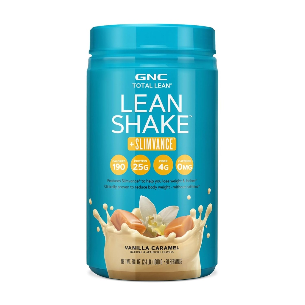 GNC Σύνολο Lean Shake + Slimvance, χωρίς καφεΐνη σκόνη πρωτεΐνης, βοηθά στη μείωση του σωματικού βάρους, Vanilla Caramel, 20 υπηρεσίες