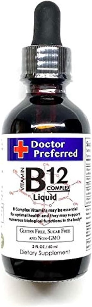Vitamin B12 Complex Liquid Sublingual Drops Fast Absorption B2, B3, B5, B6 and B12. 2 fl oz - 60 Day Supply