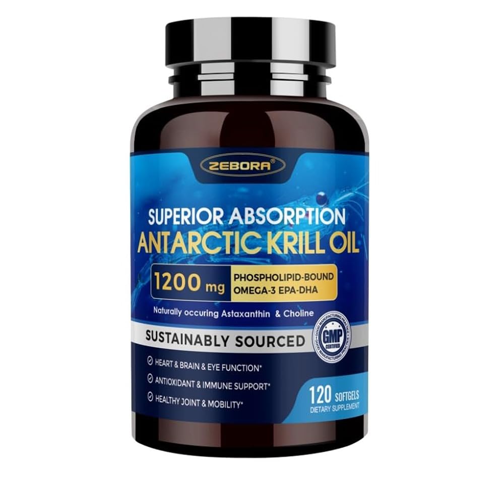 Krill Oil 1200 mg Omega 3 συμπλήρωμα, Krill Oil Omega 3 με υψηλή απορρόφηση EPA, DHA, Ασταξανθίνη & φωσφολιπίδια, υποστηρίζει την καρδιά & κοινή υγεία, δεν ψαρική επίγευση - 120 Softgels (60 εξυπηρετούν)