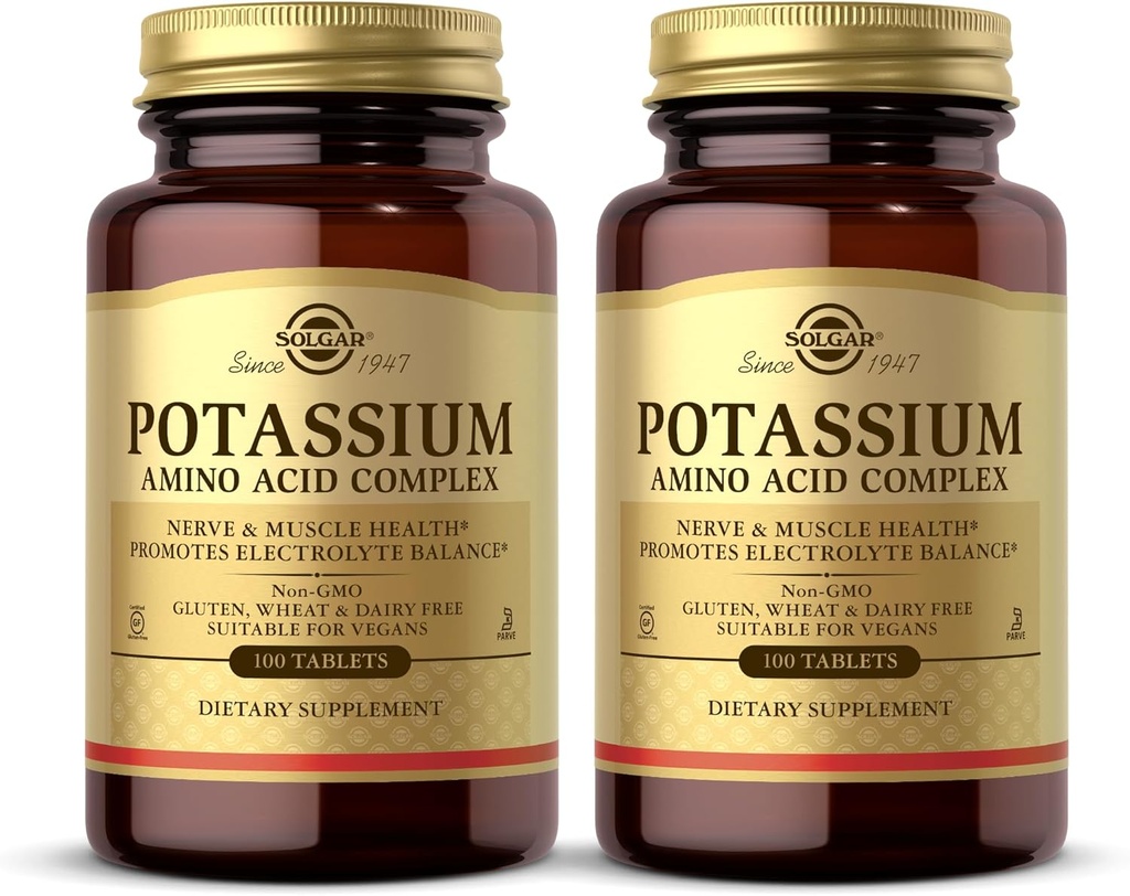 Solgar Potassium Amino Acid Complex - 100 Tablets, Pack of 2 - Promotes Electrolyte Balance - Non-GMO, Vegan, Gluten Free, Dairy Free, Kosher - 200 Total Servings