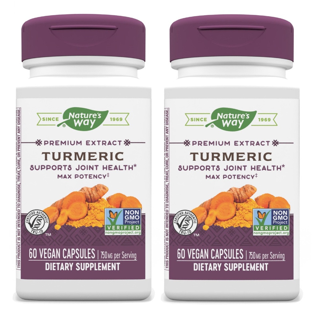 Nature's Way Turmeric Max Potency Premium Extract - Turmeric συμπλήρωμα για κοινή υποστήριξη* - με Turmeric Extract - για άνδρες & γυναίκες - Χωρίς γλουτένη - 60 Vegan κάψουλες (πακέτο του 2)