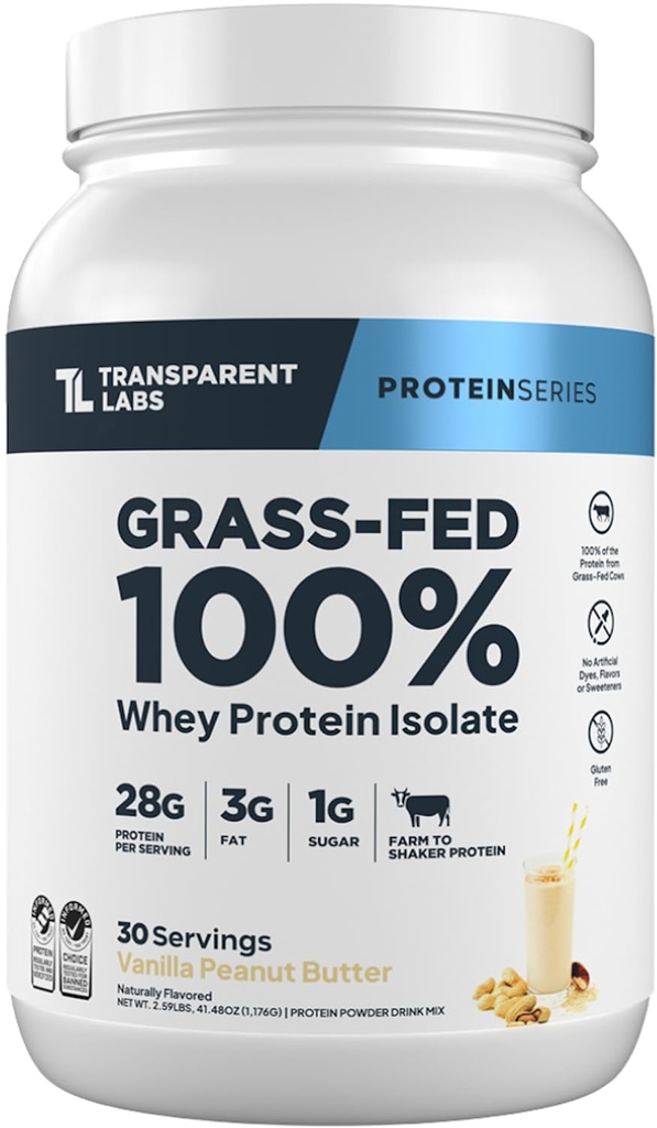 Διαφανές Labs Πρωτεΐνες Whey Fed Απομονωμένο - Φυσικά αρωματισμένη, χωρίς γλουτένη σκόνη πρωτεΐνης Whey με 28g πρωτεΐνης ανά σερβίρισμα & 9 Αμινοξέα - 30 Σερβιέτες, Βούτυρο με βανίλια