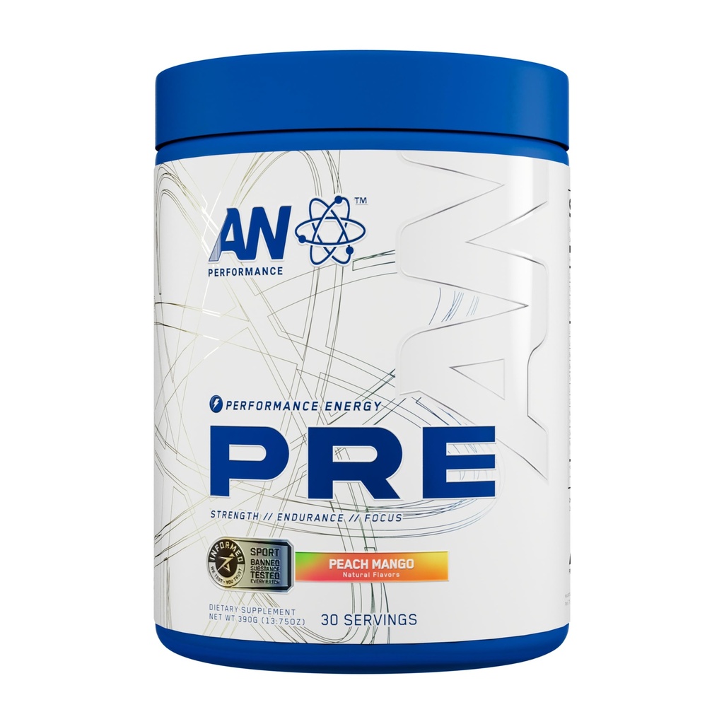 AN Performance Pre-Workout Powder Supplement for Men & Women | Energy Drink Mix with 300mg Caffeine + Beta Alanine + Citrulline | Third-Party Tested | Peach Mango | 30 Servings