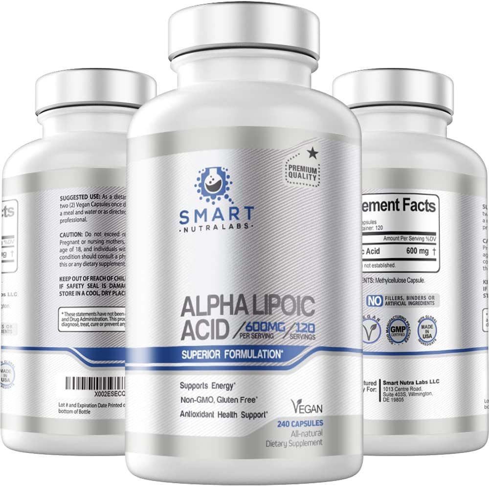 Alpha Lipoic Acid 600mg ανά υπηρεσία, 240 κάψουλες Vegan - Χωρίς γλουτένη, καθαρό μη ΓΤΟ ALA- υποστηρίζει την ενέργεια & αντιοξειδωτικό