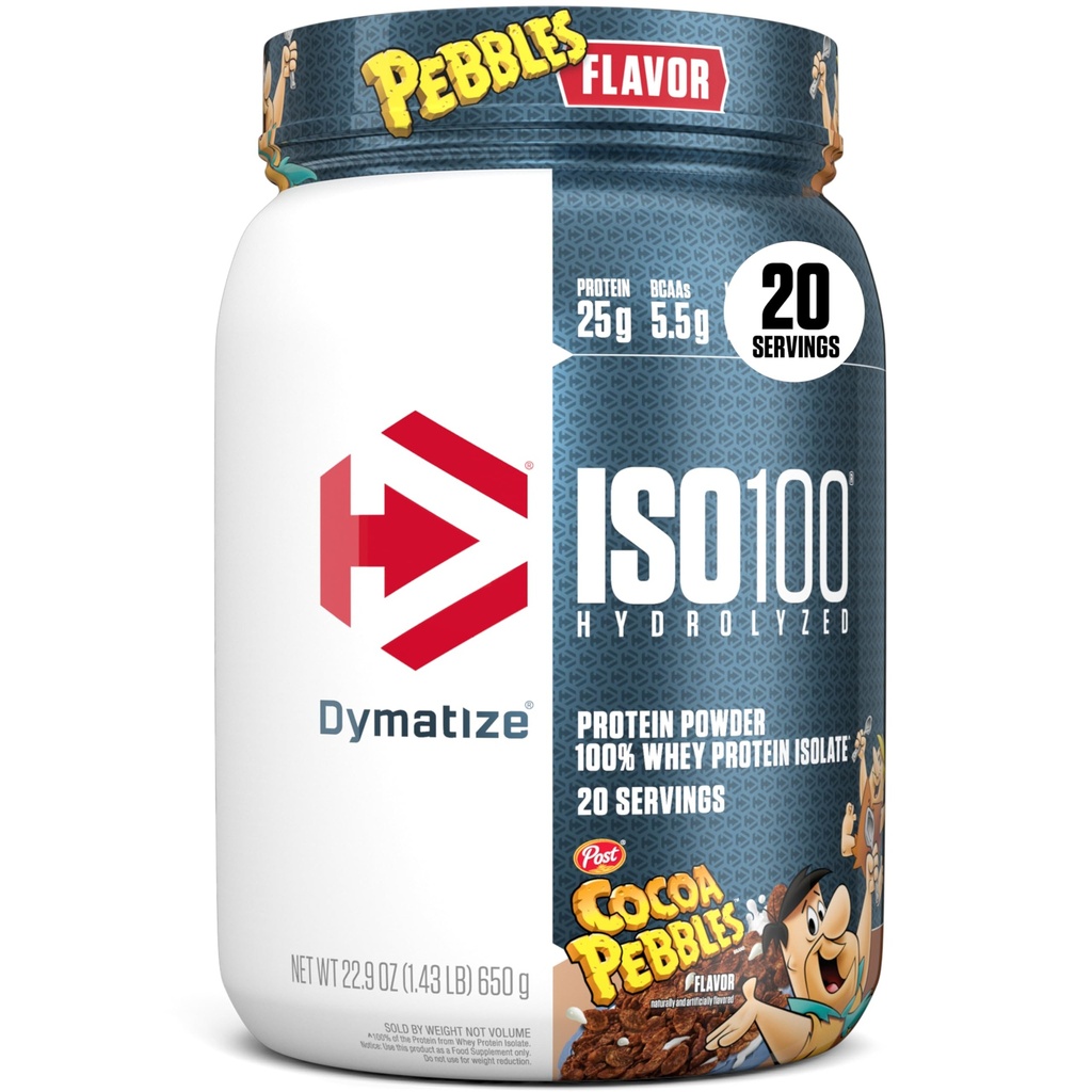 Dymatize x Cocoa Pebbles ISO100 Whey Protein Powder Isolate, 25g πρωτεΐνης, 20 σέρβις, 5.5g BCAAs, 120 Cal., Χωρίς γλουτένη, 1g λίπος, 1g ζάχαρη, 2g υδατάνθρακες