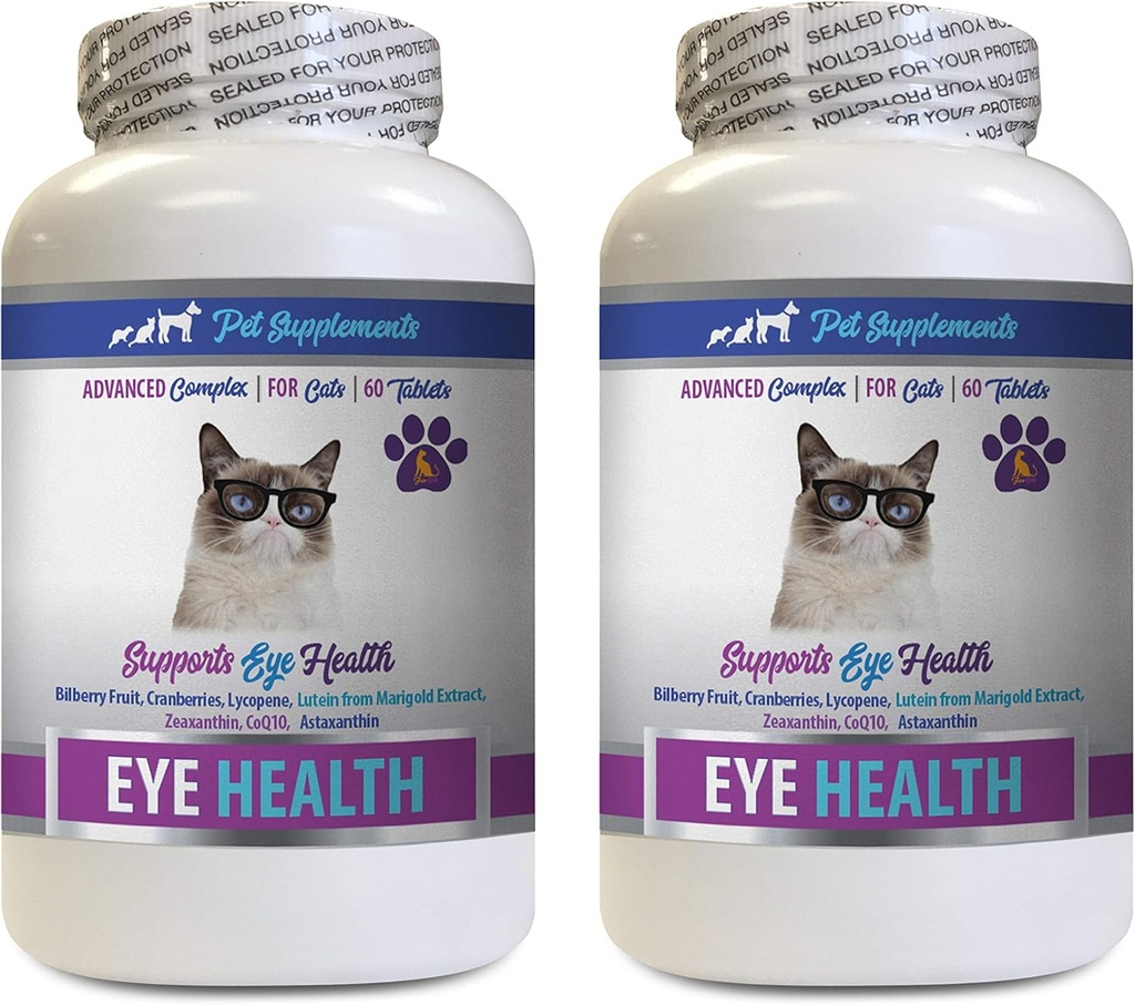 Cat Eyesight Supplement - Cats Eye Health Complex - Advanced Formula for Eye Sight - Immune Boost - Bilberry για γάτες - 2 μπουκάλια (120 δισκία)