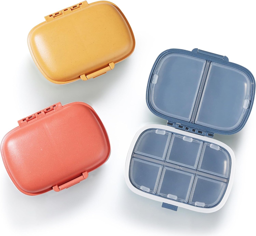 MEACOLIA 3 Pack 8 Διαμερίσματα Travel Pill Organizer, Daily Pill Case Μικρό Κουτί Χάπια για Pocket Purse, Portable Pill Container Medicine Vitamin Organizer (κόκκινο, κίτρινο, σκούρο μπλε)