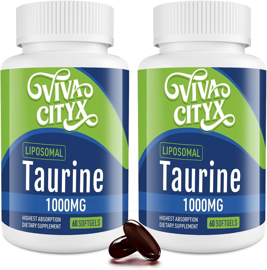 Taurine 1000mg - Liposomal Taurine Amino Acid συμπλήρωμα για την καρδιά, το συκώτι, και τον εγκέφαλο, μακροζωία, άσκηση - Υψηλή απορρόφηση, Vegan & Gluten Free (60 Softgels - 2 Pack)