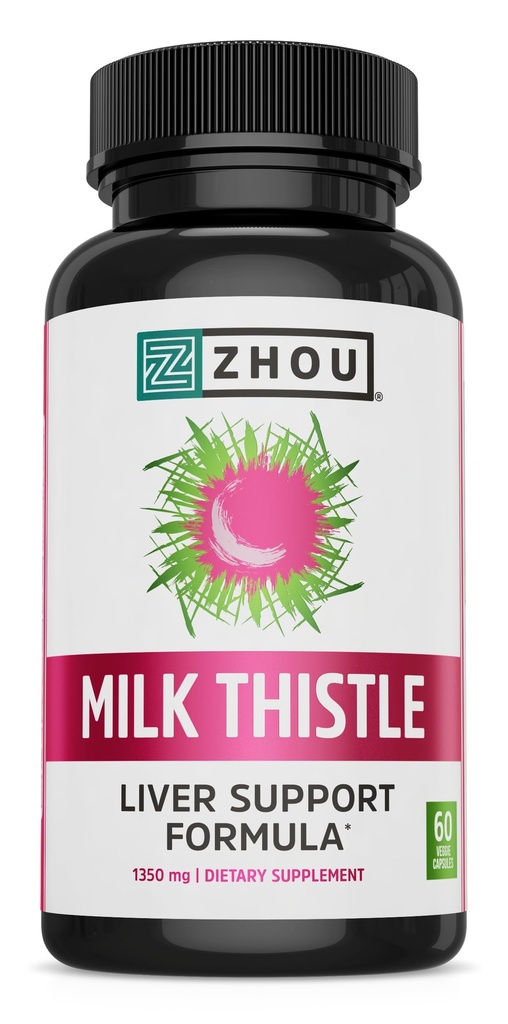 Zhou Milk Thittle - Συμπλήρωμα υγείας ήπατος, εκχύλισμα γαϊδουράγκαθου και σκόνη για άνδρες & γυναίκες, βοτανική υποστήριξη καθαρισμού, μεταβολική υγεία - 60 κάψουλες χορτοφάγων