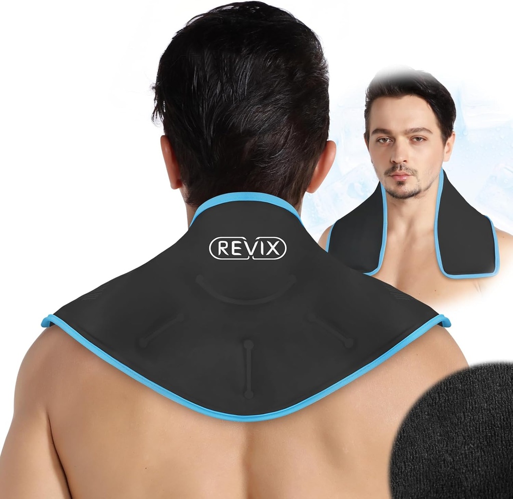 ReVIX Neck Wrap Ice Pack για το λαιμό και τους ώμους, θεραπεία για την προώθηση της ευελιξίας και της κινητικότητας, ζεστό κρύο Gel πακέτα επαναχρησιμοποιήσιμα για μετά την προπόνηση, μαύρο