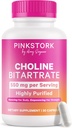 Pink Stork Choline - 550 mg Choline Bitartrate από VitaCholine για Έγκυες + Επιλόχειες Moms - Προγεννητική Βιταμίνη για Φυτική Γνωστική Υγεία + Ποιότητα Μητρικού Γάλατος - 1 Καψάκιο Καθημερινά, 30 Count