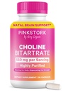 Pink Stork Choline - 550 mg Choline Bitartrate από VitaCholine για Έγκυες + Επιλόχειες Moms - Προγεννητική Βιταμίνη για Φυτική Γνωστική Υγεία + Ποιότητα Μητρικού Γάλατος - 1 Καψάκιο Καθημερινά, 30 Count