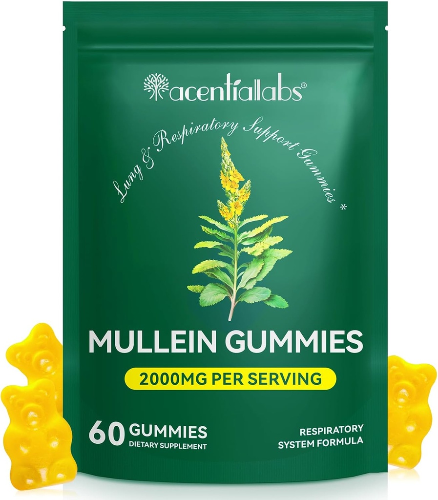 Mullein Gummies για τον καθαρισμό του πνεύμονα, Φυσική Mullein για την υποστήριξη καθαρισμού του πνεύμονα, Lung Cleanse για τους καπνιστές, Mullein φυτικά συμπληρώματα με Chlorophyll (60 μάσημα)