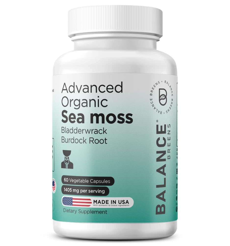 Organic Irish Sea Moss, Bladderwrack & Burdock Root Supplement 1405mg, 60 κάψουλες Veg - Ανοσοποιητικό Booster, Gut Health, Skin Detox & Κοινή Υποστήριξη (60 Count (Pack of 1))