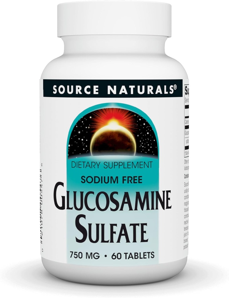 Source Naturals Γλυκοσαμίνη Sulfate, Χωρίς νάτριο 750 mg για Κοινή Υποστήριξη - 60 δισκία