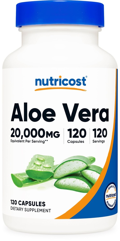 Nutricost Aloe Vera 20.000mg, 120 κάψουλες - Χωρίς γλουτένη, Μη ΓΤΟ, Φιλικά προς τους χορτοφάγους (100mg από 200:1 εκχύλισμα)