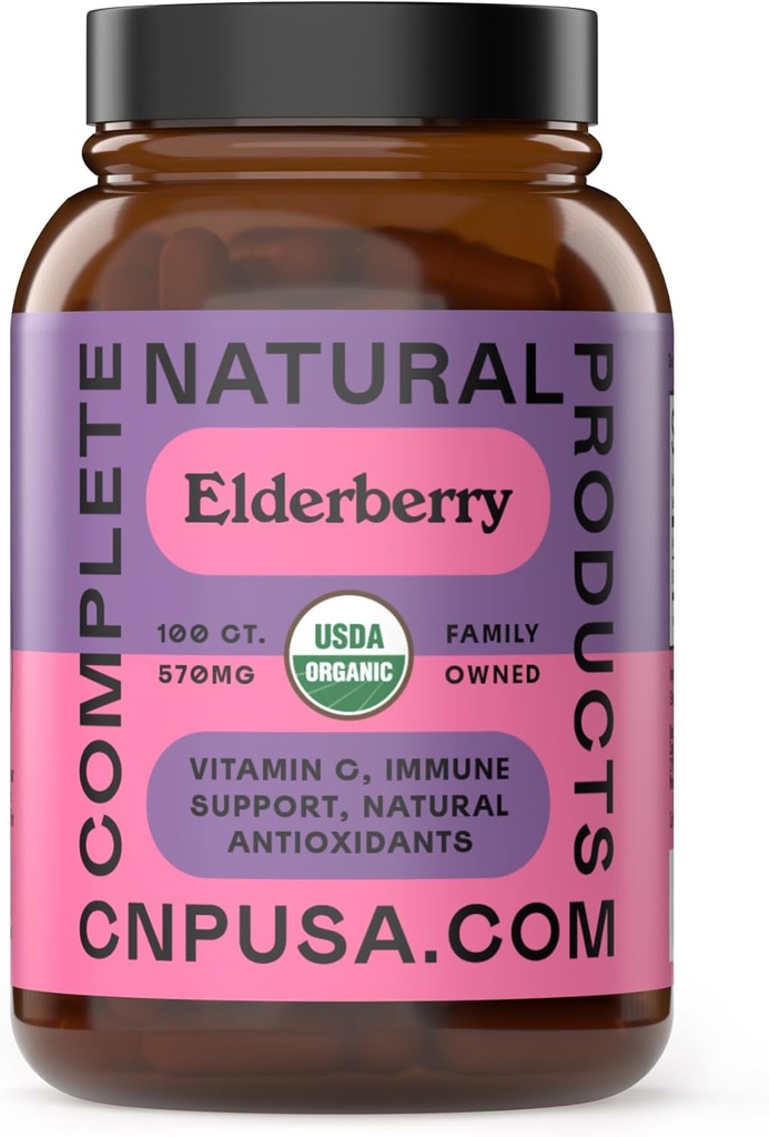 Complete Natural Products Elderberry Capsules 570mg, 100 Ct | Plant-Based Immune Support, Antioxidant-Rich, No Fillers, Made in USA