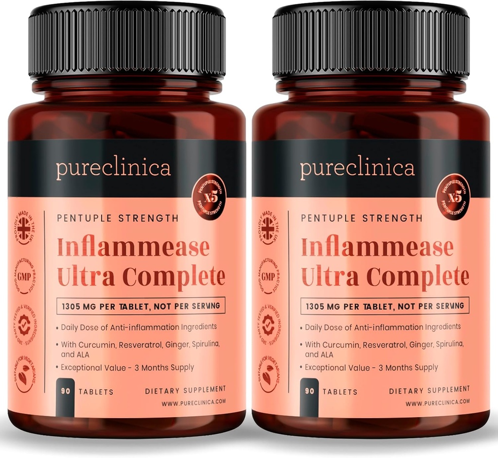 Pureclinica Inflamase Ultra Complete (Reεσβερατρόλη, Ginger, ALA, Spirulina, Curcumin- 5 Συμπληρώματα σε ένα) 1305mg x 180 δισκία - 2 μπουκάλια 90 δισκία - 6 Μήνες Προσφορά!
