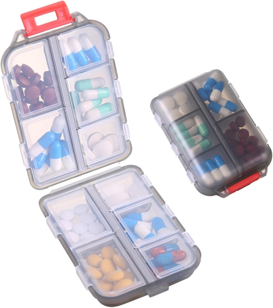 1Pack Travel Pill Organizer - 10 Διαμερίσματα Pill Υπόθεση, συμπαγές και φορητό κουτί, Ιδανικό για την αποθήκευση On-The-Go, Hill Κάτοχος για Purse Gray