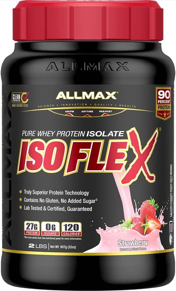 ISOFLEX διατροφής ALLMAX Whey Protein Isolate, Strawberry - 2 lb - 27 γραμμάρια πρωτεΐνης ανά Scoop - Zero Fat & Sugar - 99% Χωρίς λακτόζη - Χωρίς γλουτένη & χωρίς σόγια - Κατά προσέγγιση 30 Σερβιέτες