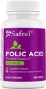 Safrel Folic Acid 400 mcg - Βιταμίνη B9- 400 Δισκία, Απαραίτητη Προγεννητική και Μεταγεννητική Βιταμίνη για την ανάπτυξη του εμβρύου, Ερυθροκυτταρική Παραγωγή, Κύτταρο και Νευρική Ανάπτυξη 