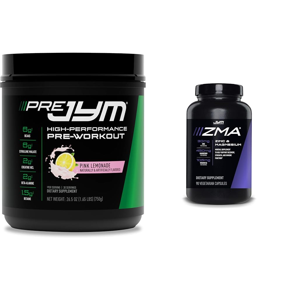 PRE JYM 30 Σερβίρει ροζ λεμονάδα & JYM ZMA ψευδάργυρος / Μαγνησίου Κάψουλες συμπλήρωμα 90 κάψουλες χορτοφάγων