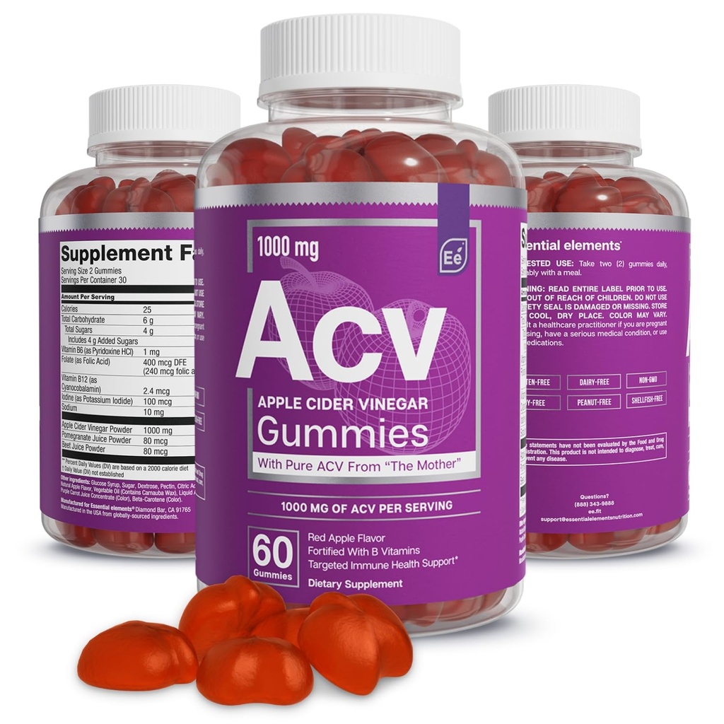 Βασικά στοιχεία Apple Cider Vinegar Gummies από το The Mother - 60 Count (3 Pack)