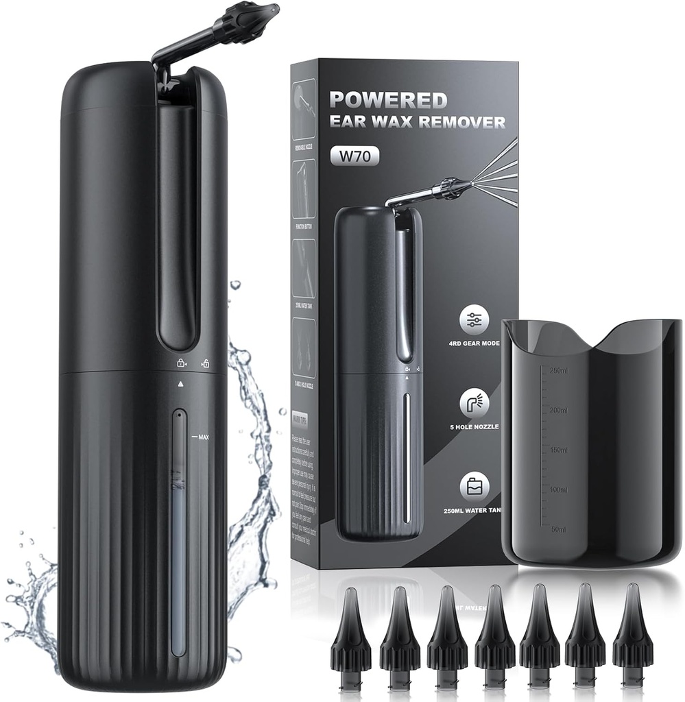 Απομάκρυνση κεριού αυτιού - Ηλεκτρικός καθαρισμός αυτιών - Καθαριστικό αυτιού με νερό με 4 τρόπους καθαρισμού πίεσης νερού - Ασφαλές και αποτελεσματικό εργαλείο αφαίρεσης κεριού αυτιού - Αδιάβροχο USB επαναφορτιζόμενο