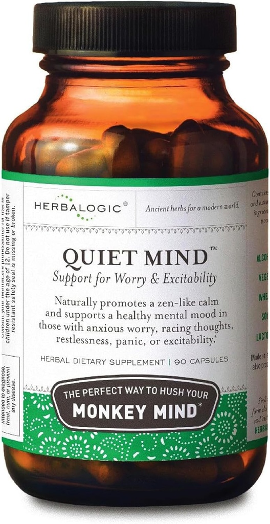 Herbalogic - Quiet Mind Herb Κάψουλες - Μη-καταπραϋντικό, Προάγει ένα συναίσθημα του Zen-Like Ηρεμία - Ανάπαυση Ανησυχία - Με βάση την παραδοσιακή κινεζική Formula GUI Pi Tang - 90 Cap Count