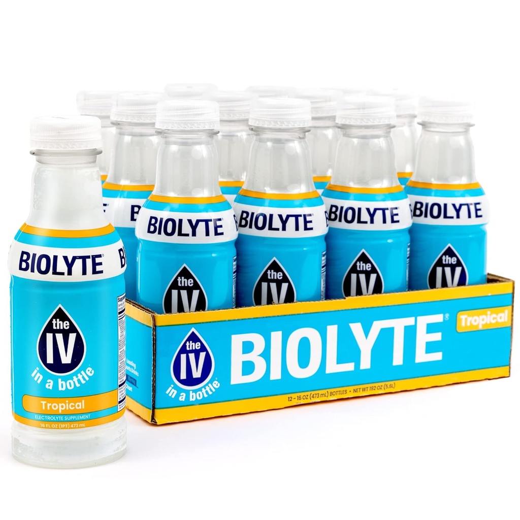 BIOLYTE Electrolyte Drink - IV in a Bottle Electrolyte Drink for Rapid Hydration - Tropical, 12-Pack