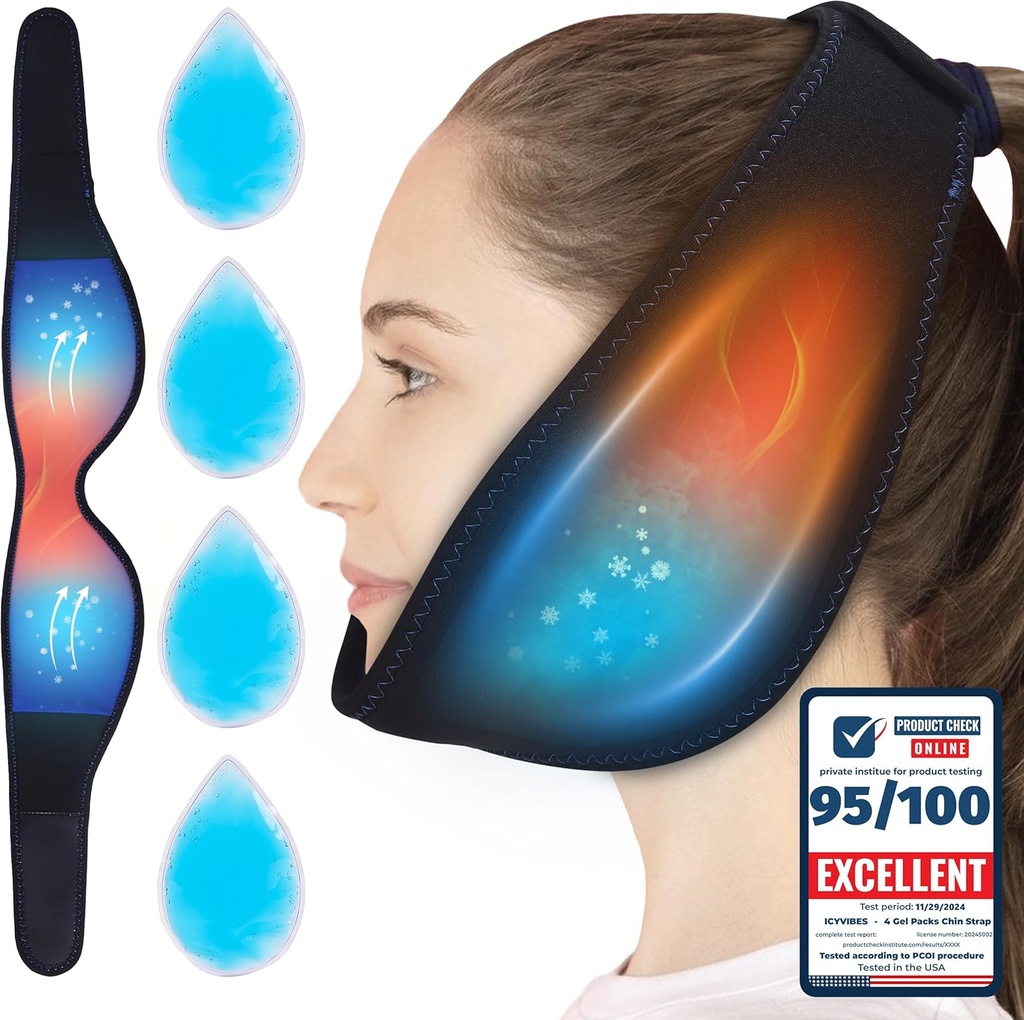 Premium 4 Gel πακέτα Chin Λουρί Ευέλικτο ζεστό & κρύο - Παγωμένα πακέτα για τη σοφία Δόντια Refreezable πρόσωπο λαιμό κεφάλι αέρα ροής Jaw Bra Reuseable πακέτο για τον ύπνο TMJ ανακούφιση και το δώρο διαχείρισης του πόνου