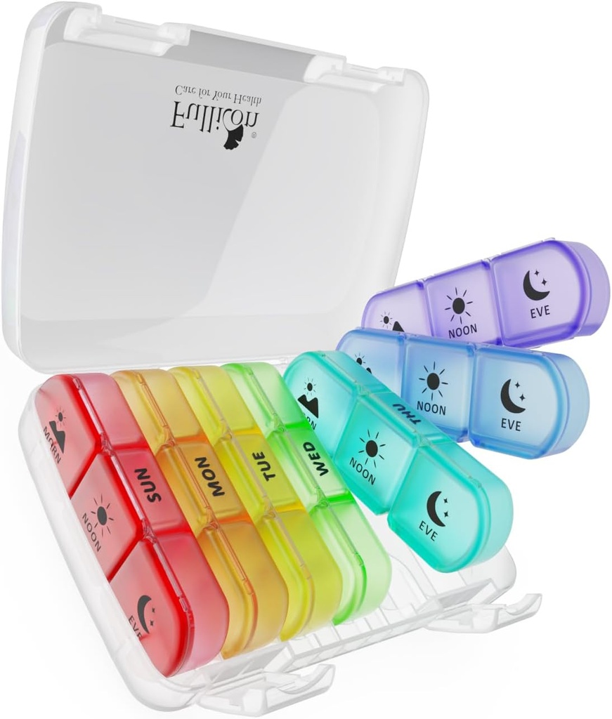 Fullicon Weekly Pill Organizer, Pill Organizer 3 φορές μια μέρα για το ταξίδι, Spill Proof Hill Holder 7 ημέρα, Big Pill Organizer για την ιατρική, βιταμίνη, ιχθυέλαιο, και συμπλήρωμα (Καθαρό ουράνιο τόξο)