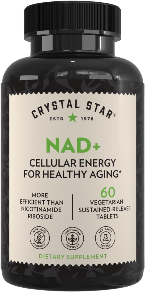 Crystal Star NAD+ (60 Tablets) - Πατενταρισμένο NAD για Κυτταρική Ενέργεια & Υγιεινή Γήρανση - Κλινικά Αποδοτικά Περισσότερα Αποδοτικά από Νικοτιναμίδη Ριμποζίδιο - 30 Ημέρα Προμήθεια - Μη ΓΤΟ