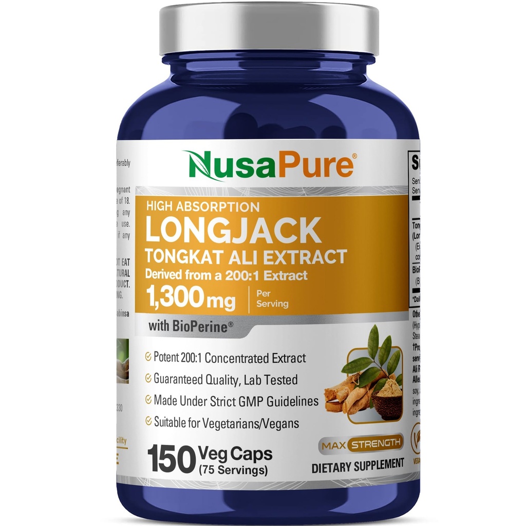 NusaPure Longjack Tongkat Ali 260.000mg 150 Veggie Caps (Μη ΓΤΟ, Χωρίς γλουτένη) Βιοπερίνη