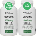 Glycine (2 Pack) 1000MG Amino Acid Sleep Supplement Κάψουλες Υποστήριξης - 120 ημέρες προσφοράς - αποκατάσταση μυών, κολλαγόνο & Kidney Supplement - Vegan, μη ΓΤΟ, Χωρίς γλουτένη