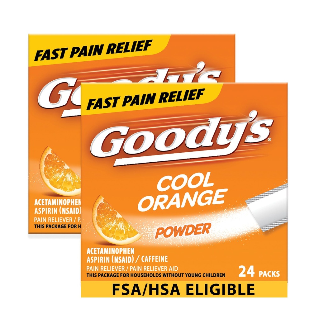 Guody's Extra Strength Πονοκέφαλος σε σκόνη, Cool Orange Flavor Dissolve Packs, 24 μεμονωμένα πακέτα (2 Pack)
