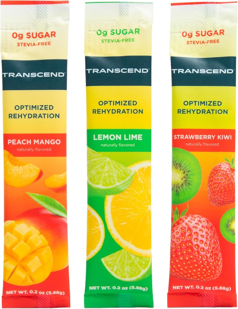 Transcend Hydration - Optimal Rehydration with No Sugar or Stevia Plus BCAAs and Magnesium - No Blood Sugar Effects - 30 -Pack