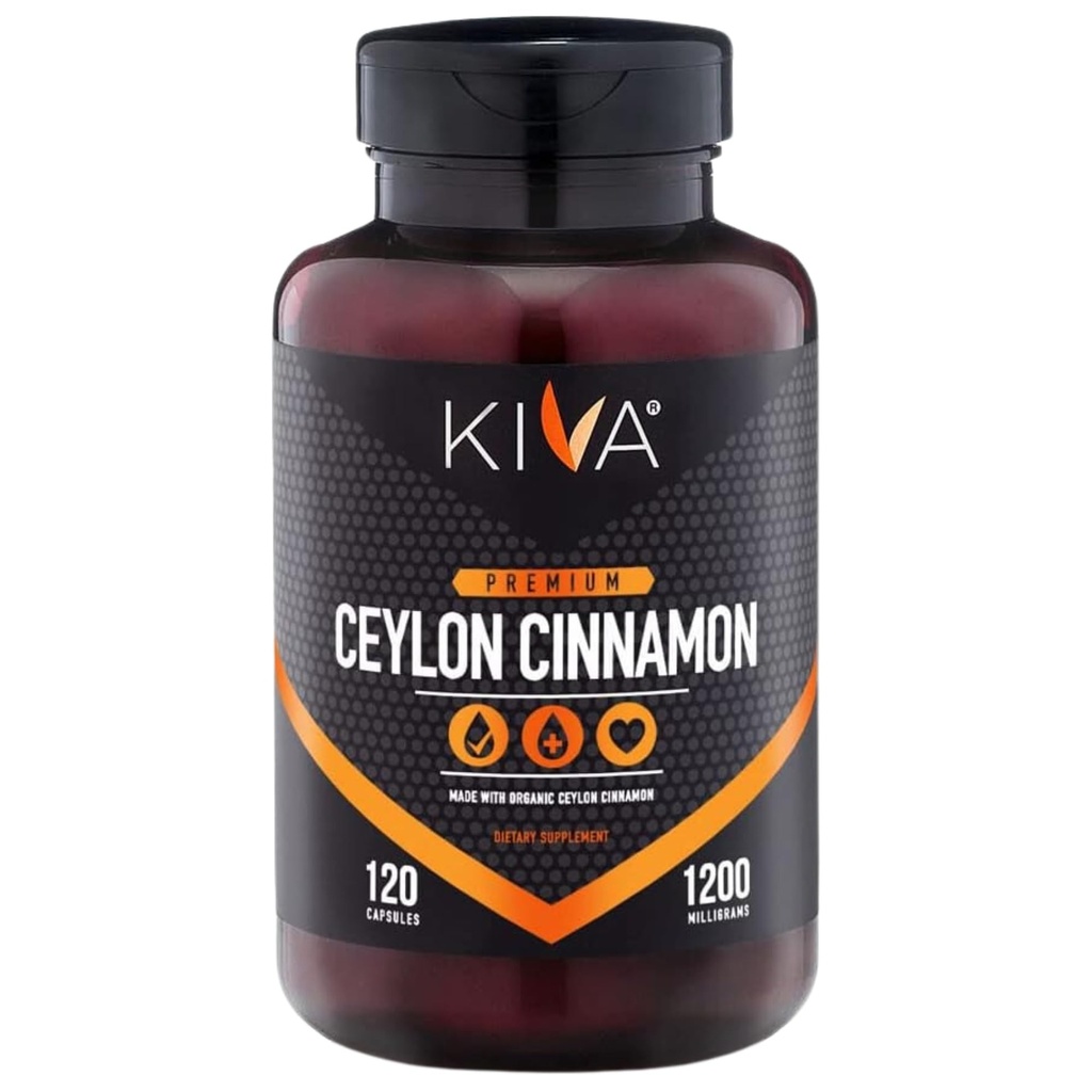 Kiva Premium Ceylon Cinnamon Powder Capsules (120 Veggie Capsules), Pure Ceylon Cinnamon from Sri Lanka, Vegan, Non-GMO, Gluten-Free