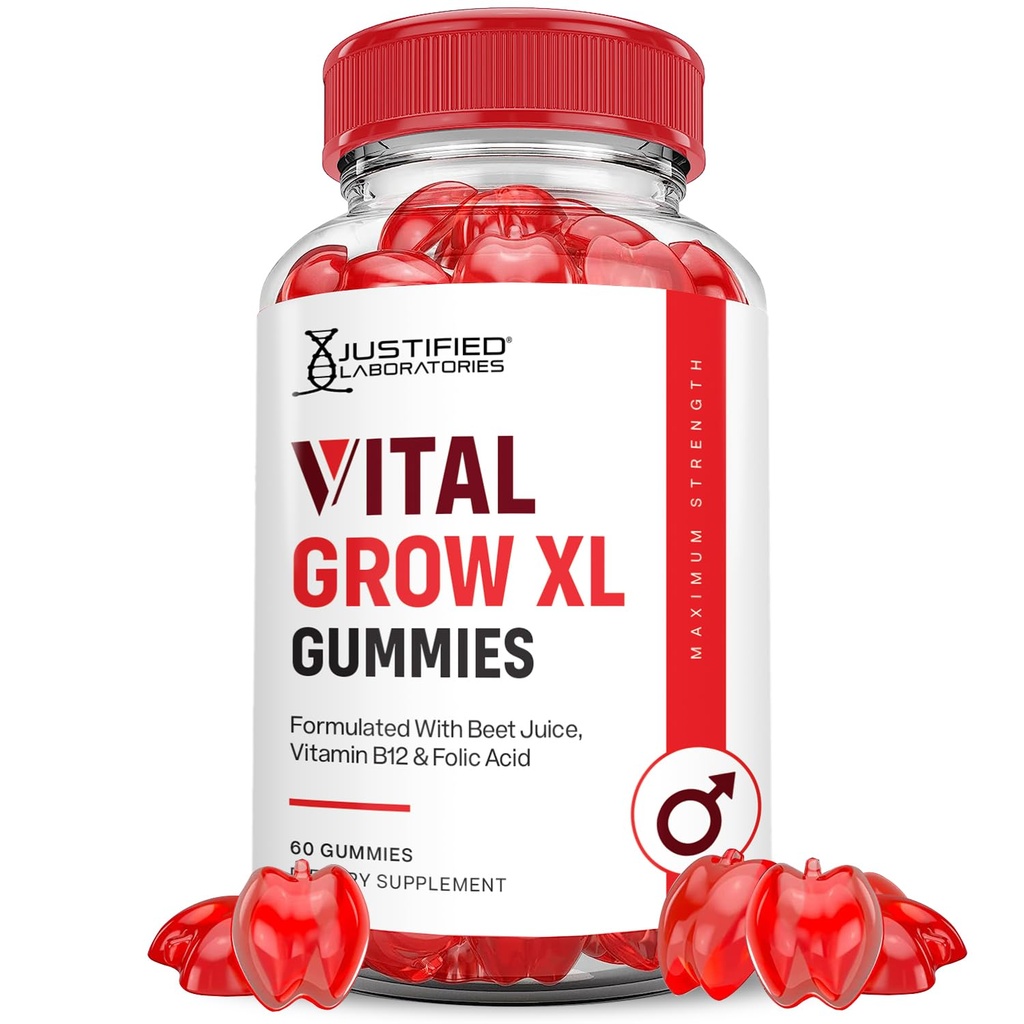 Justified Laboratories Vital Grow XL Gummies (1000 mg) - 60 Count - Formulated with Apple Cider Vinegar, Folate & Vitamin B12 - Non-GMO, Vegan, Gluten Free - 30 Servings