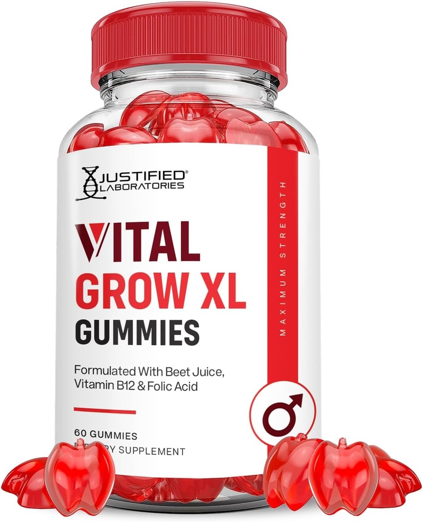 Justified Laboratories Vital Grow XL Performance Gummies 1000MG Advanced Formula Formula Formated with ACV Pomegranate Beet Juice Powder B12 Vegan Non GMO 60 Gummys